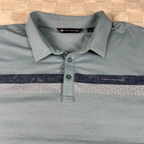 Travis Mathew Men's XXL Polo Teal with Floral Stripe - Picture 8 of 8